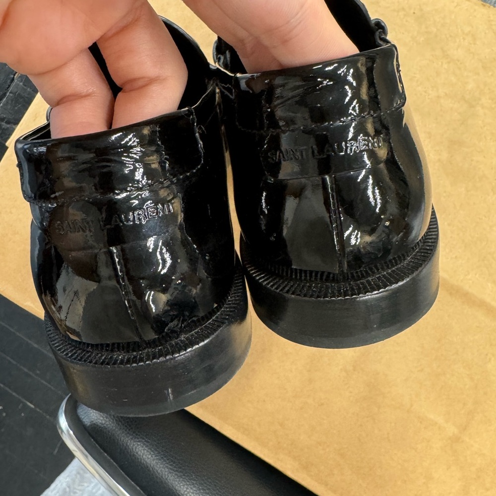 Saint Laurent Black Patent Leather Penny Loafers - Picture 3 of 11